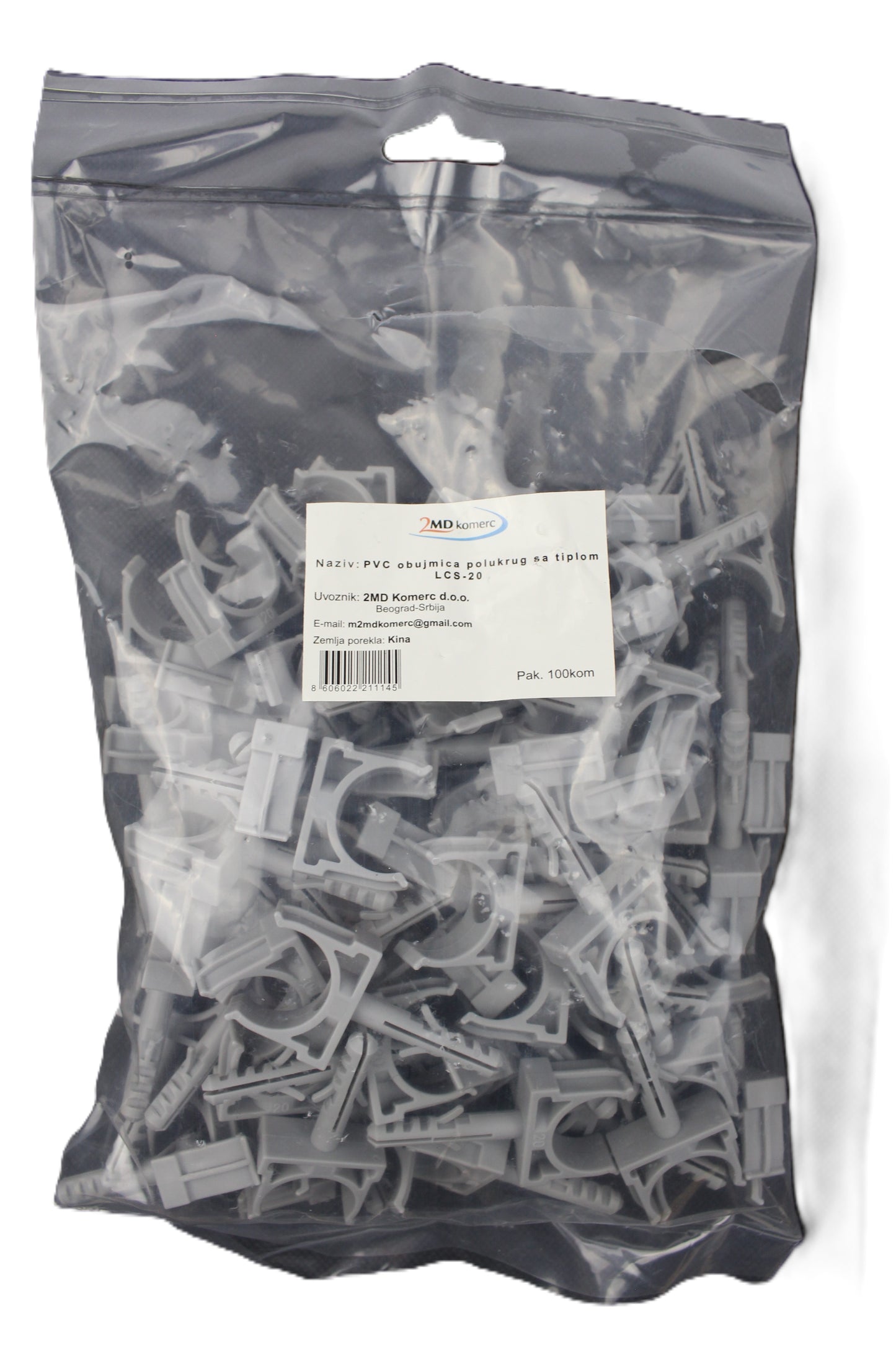 PVC obujmica polukrug LCS-20 sa tiplom za elektroinstalacije high quality no background product picture