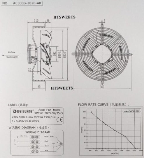 Aksijalni ventilator F 300 - crni sa zaštitnim rešetkama